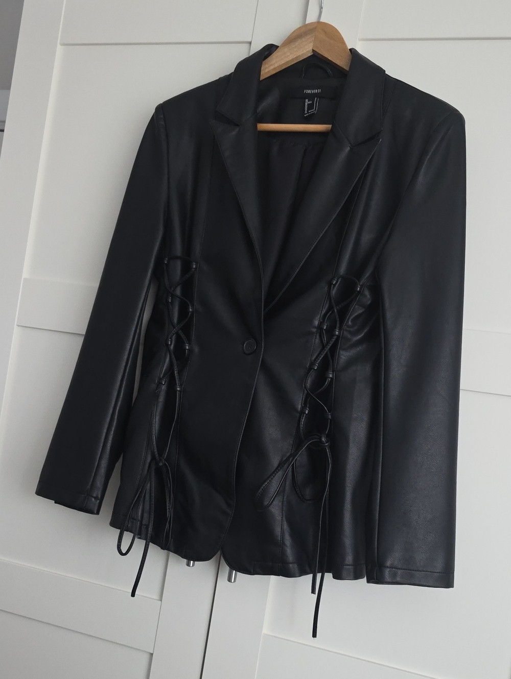 Faux Leather Black Lace-Up Blazer Jacket